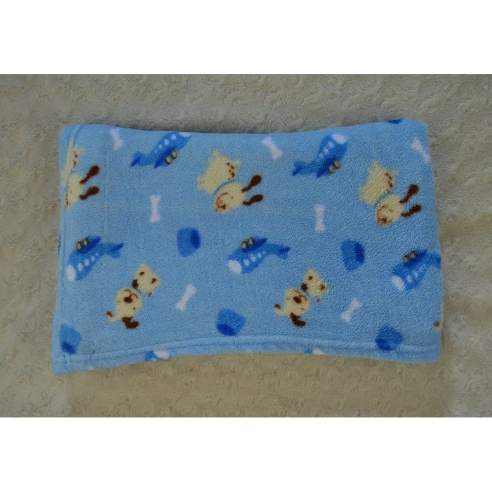 Nuby Puppy Dog Bone Airplane Baby Blanket Blue Brown White Bowl Plush Lovey